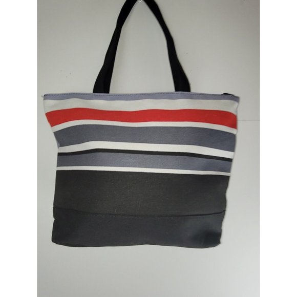 Shoppers Tote Bag Stripe Multicolor Black Red Shoulder BEACH Bag - Stylish - Picture 10 of 12